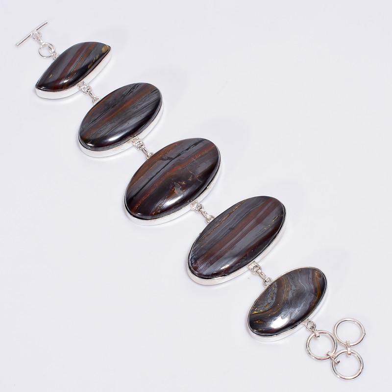 

Classic Top Grade Qualite 100% Natural Cherry Creek Jasper Ethnic Style Handmade Jewelry 925 Steling Silver Plated Bracelet 7-8 WSJ-4685 7-8 чорний