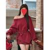 Korean-Style Off-Shoulder Top & Plaid Mini Skirt Set - Playful, Irregular Design for Women