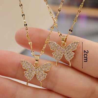 Korean Golden Pendant Butterfly Necklace For Women Neck Chain