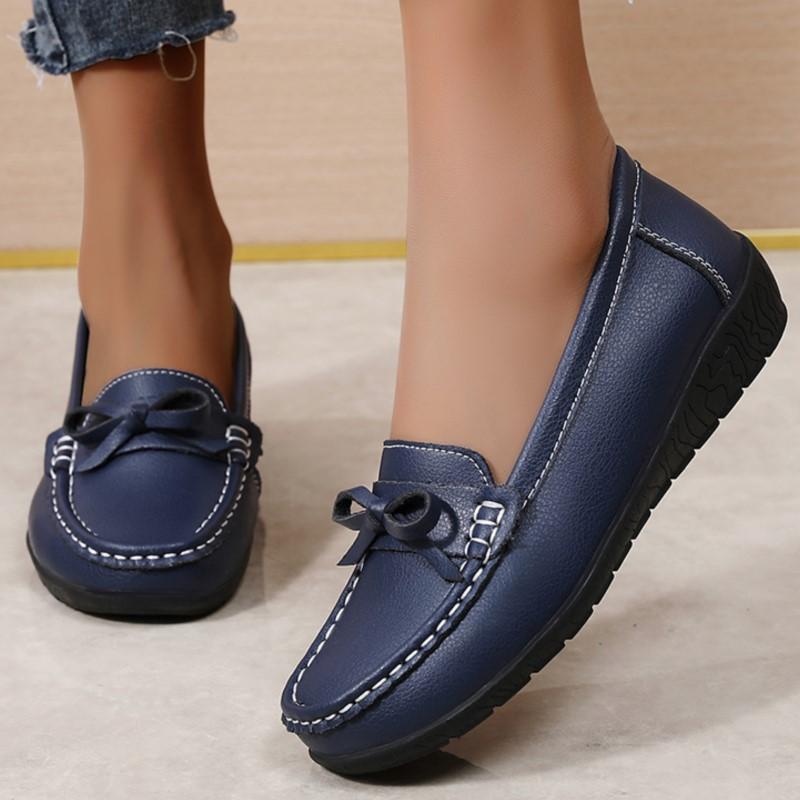 Keilabsatz Mode Damen Ballerinas Echtes Leder Weiche Schuhe Damen Slipper Damen Freizeitschuhe Mokassins Tenis Tenis Feminino Übergröße