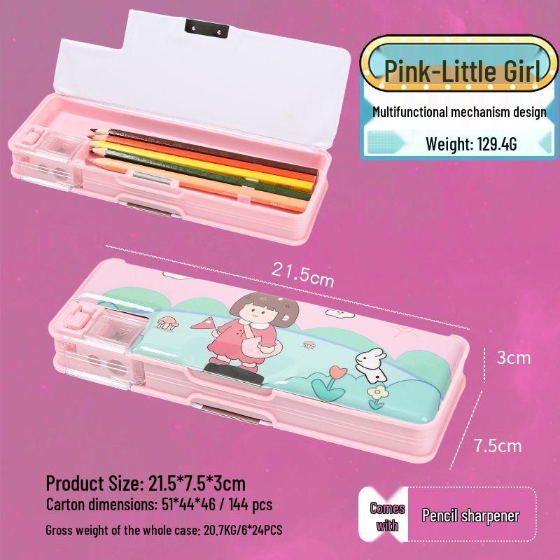 Multi-functional Double-Layer Pencil Case for Boys & Girls - Plastic, Simple Design for Kindergarten & Primary School Students