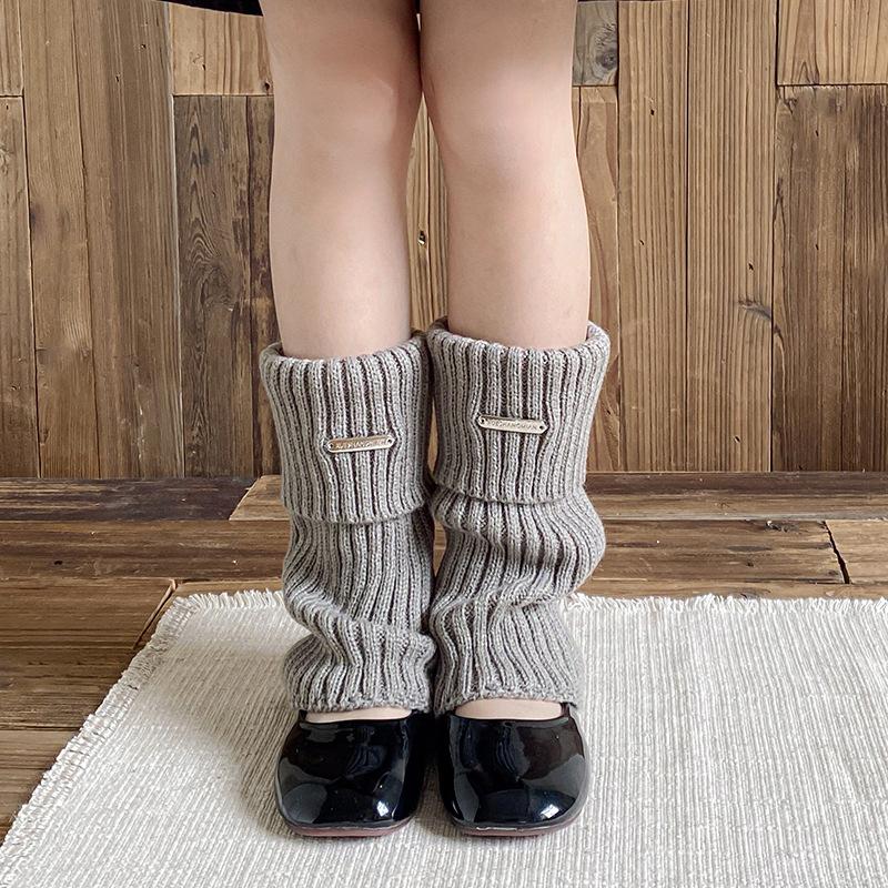 Einfarbige Winterstrick-Beinstulpen Dicke Warme Mittelrohrsocken Gestrickt Y2K Lolita Mädchen Kinder Mode Leggings Fußbedeckung