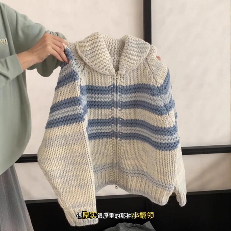 

Isn t lazy wind milk whirring contrasting color jacquard knitted sweater women s winter zipper soft waxy cardigan top one size fits all синий