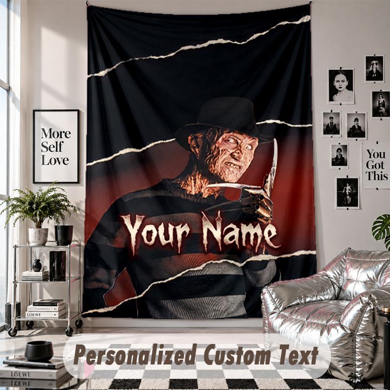 Custom Tapestry Wall Hanging, A Nightmare On Elm Street Freddy Krueger Personalized Name Text Home Wall Decor