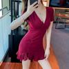 2024 Summer V-neck Korean Hepburn Bodycon High Waist Fishtail Mini Dress