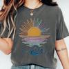Comfort Colors® Retro Sunset Wave Shirt, Boho Beach Shirt, Summer Vacation Shirt, Coastal Aesthetic Tee, Ocean Lover Gift,Rainbow Summer Top