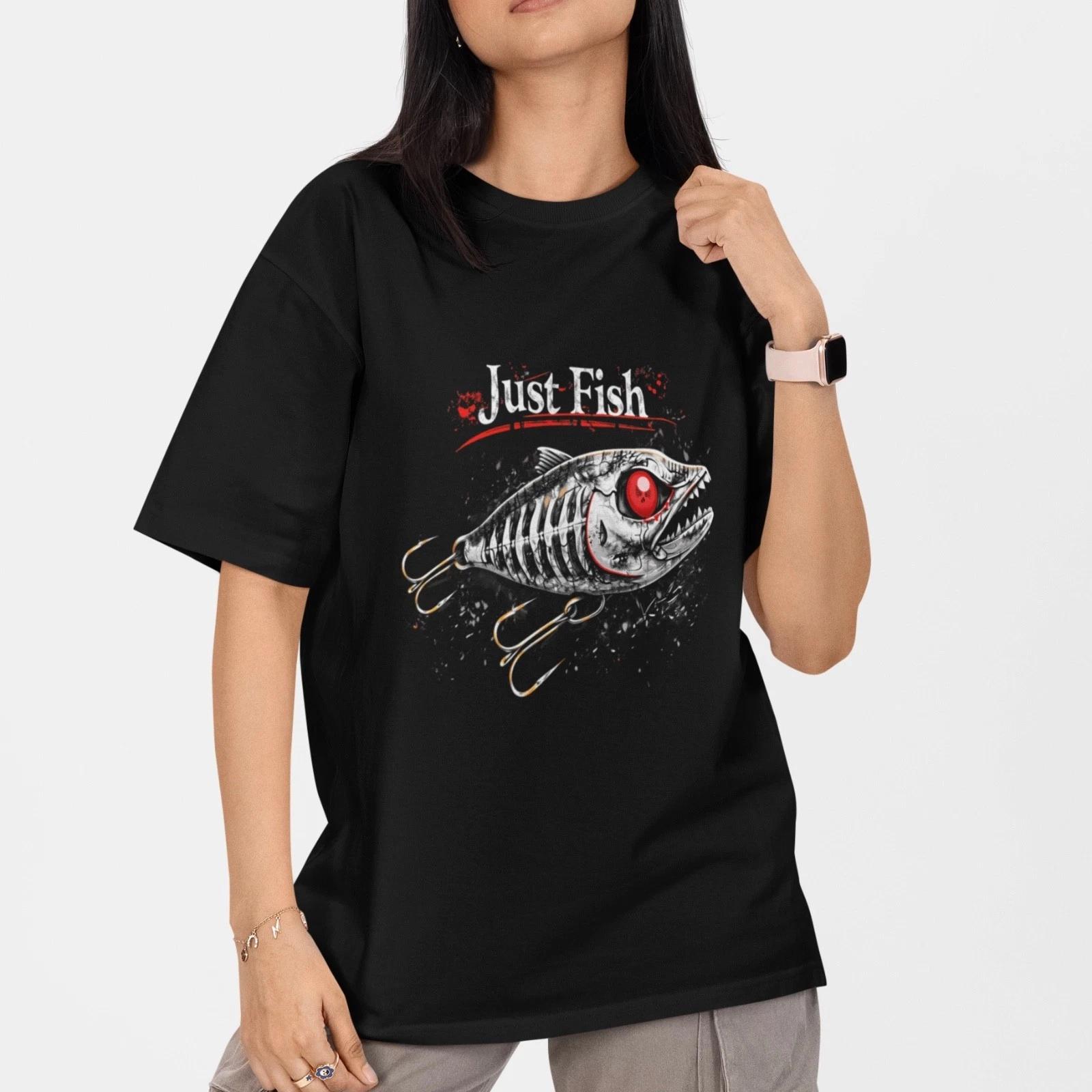 Just Fish T-Shirt Fishing Skeleton Fish Tee Funny Fisherman Gift Angler Shirt S