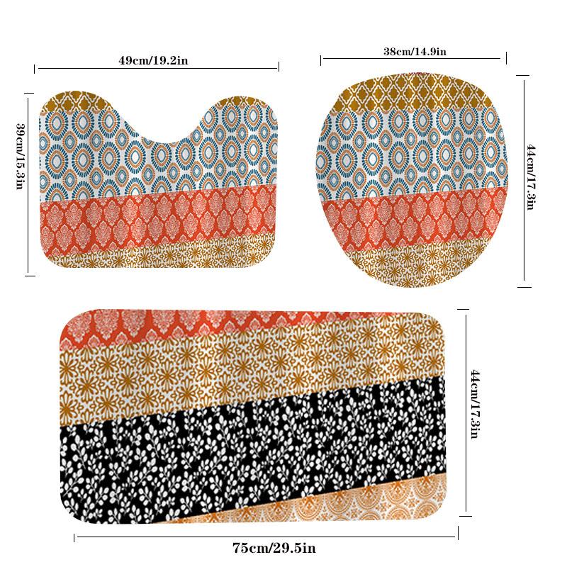 

Богемная шторка для душа из водонепроницаемого полиэстера с 3D цифровой печатью «Камень динозавра» Round-3pcs Toilet Mat,One Size