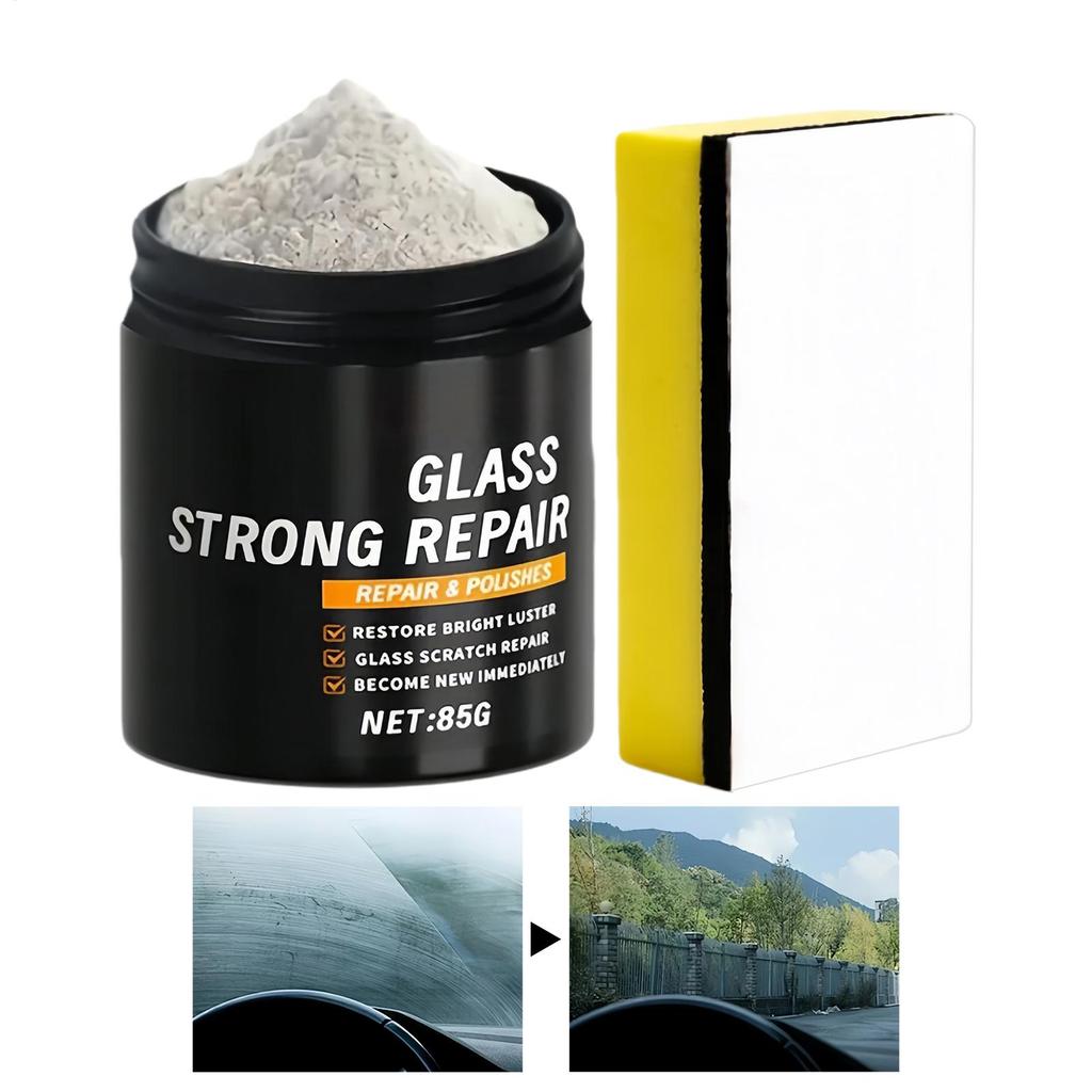 Auto Glass Cleaner 85g Powder Restorer with Sponge Car Window Oil Film Remover for Automotive Motorcycle Mirror Interior