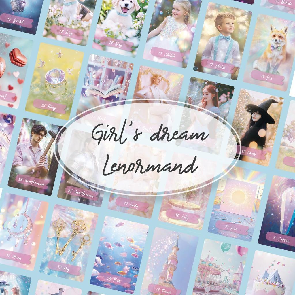 [Officially Imported, Limited Quantity] Girl's Dream Lenormand | Lenormand Cards, 49-Piece Set [Includes Drawstring Pouch] | 56 X 87mm Black Cardstock