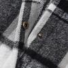 Women's Fashion Classic Casual Fleece Check Jacket Long-Sleeved Autumn/Winter Button-Fastening Colour-Block Hooded Coat