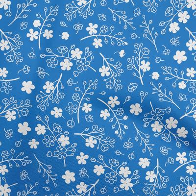 Cotton Flex Blue Fabric Asian Floral Craft Projects Decor Fabric Printed By The Yard 40 Inch