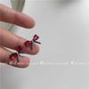 Meet Again Red Zircon Micro-inlaid Bow Stud Earrings, Simple, Small and Sweet Earrings
