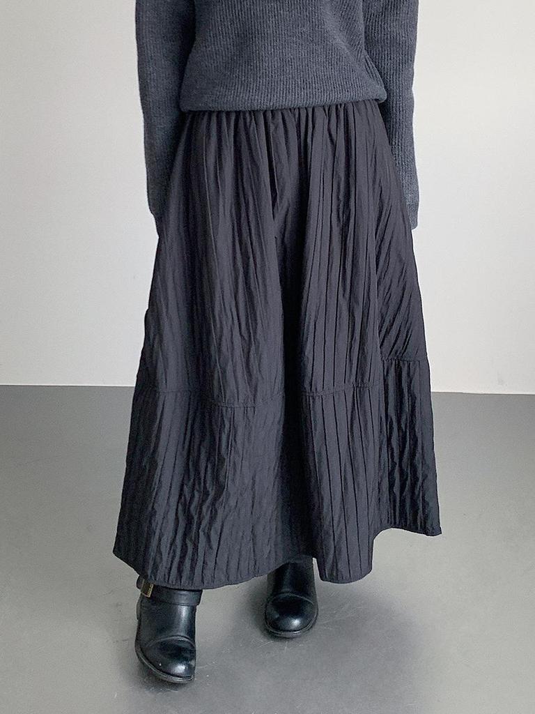 Ou Fan Women's Slimming Black Midi Skirt: Elastic Waist, Hip-Covering, Autumn/Winter Style #11017
