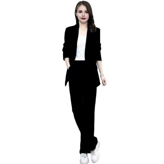 Women's Formal Coat and Pants Set with Lapel and Single Button Jacket