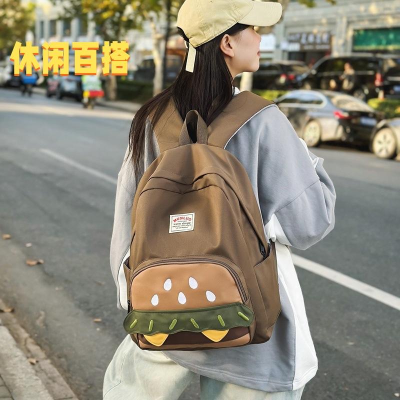 School Bag: New Middle School Girls' Burger Backpack, Niche Versatile Cute Backpack, College Student Backpack for Shopping, Outings, and Classes
