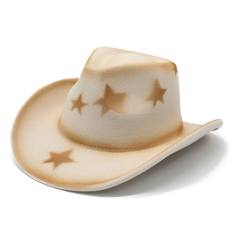 Western Cowboy Hat Gradual Change Color Pentagram British Retro Hat Outdoor Cycling Shade Jazz Top Hat