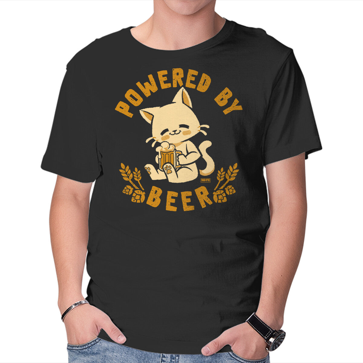 Unisex Crew Neck T-Shirt Powered By Beer Cat Graphic Short Sleeve Casual Tee XXXXL