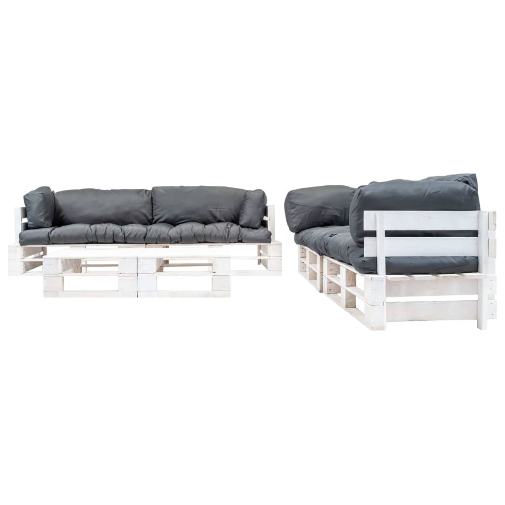 6 Piece Pallet Lounge Set with Grey Cushions Wood