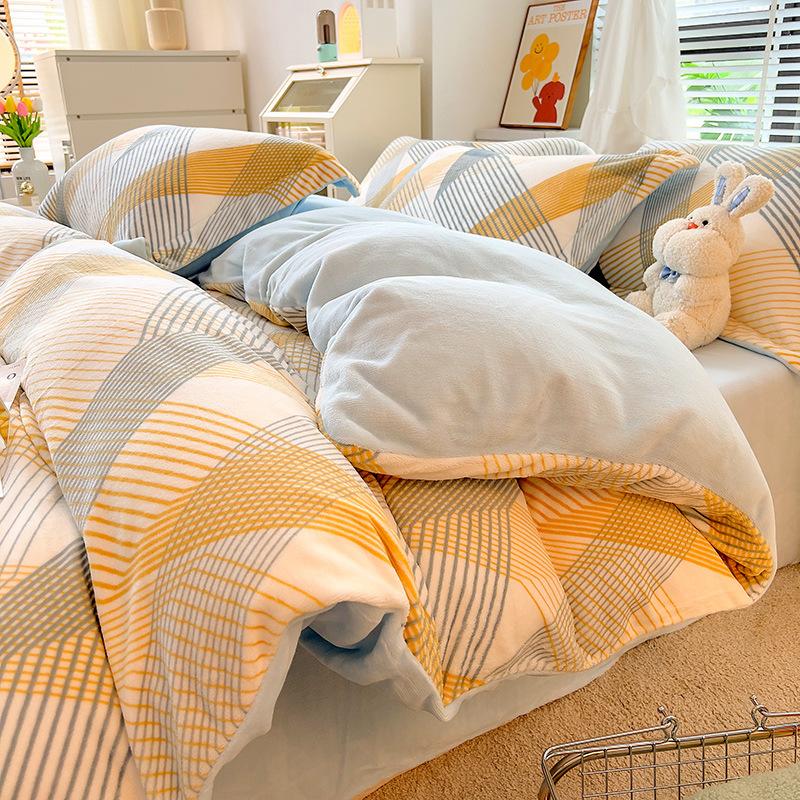 Ins Verdickter Milchsamt Vierteiliges Set Warmer Korallensamt Tagesdecke Bettbezug Flanellbettwäsche