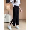 2026 Women's Chinese Style Wide-Leg Slit Pants - Summer, Loose, Slimming, Drape, Plus Size, Nine-Point Length