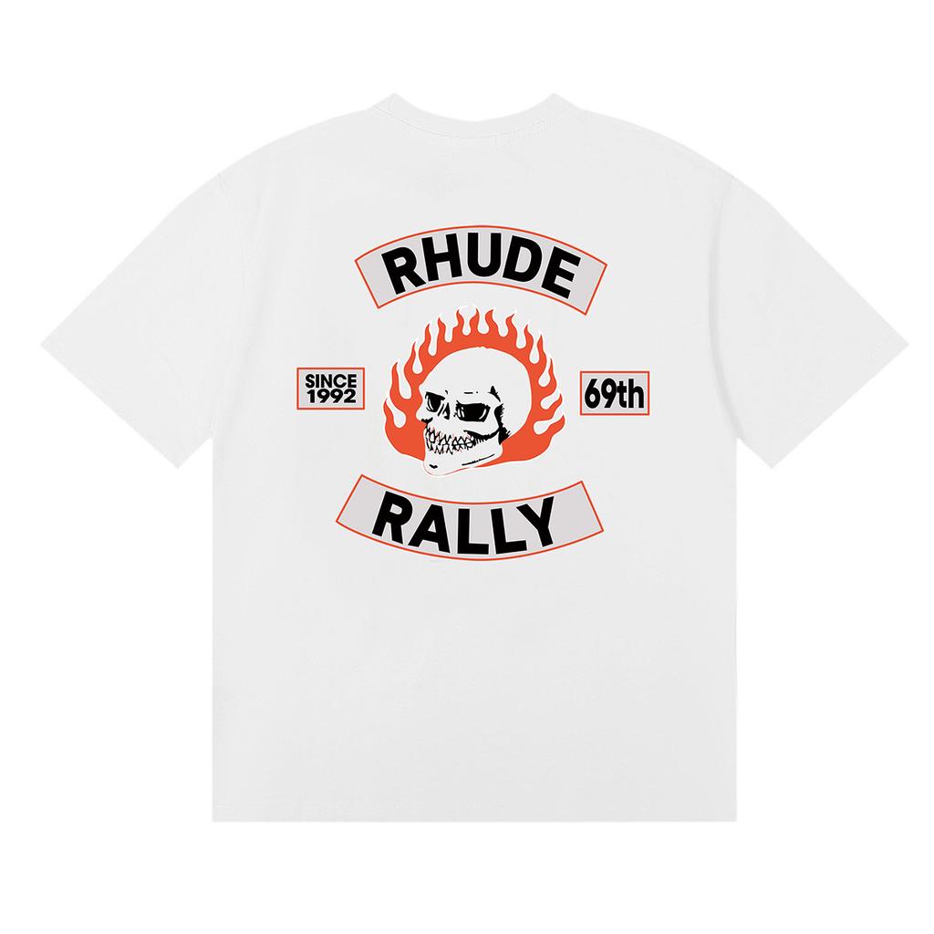 24SS cross-border European and American tide brand RHUDE micro-label letter skull print short-sleeved t-shirt men's and women's American high street