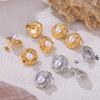Style Niche Retro Geometric Line Twist Design Sense Earrings Round Brand Inlaid Shell Beads Titanium Steel Gold-Plated Stud Earrings