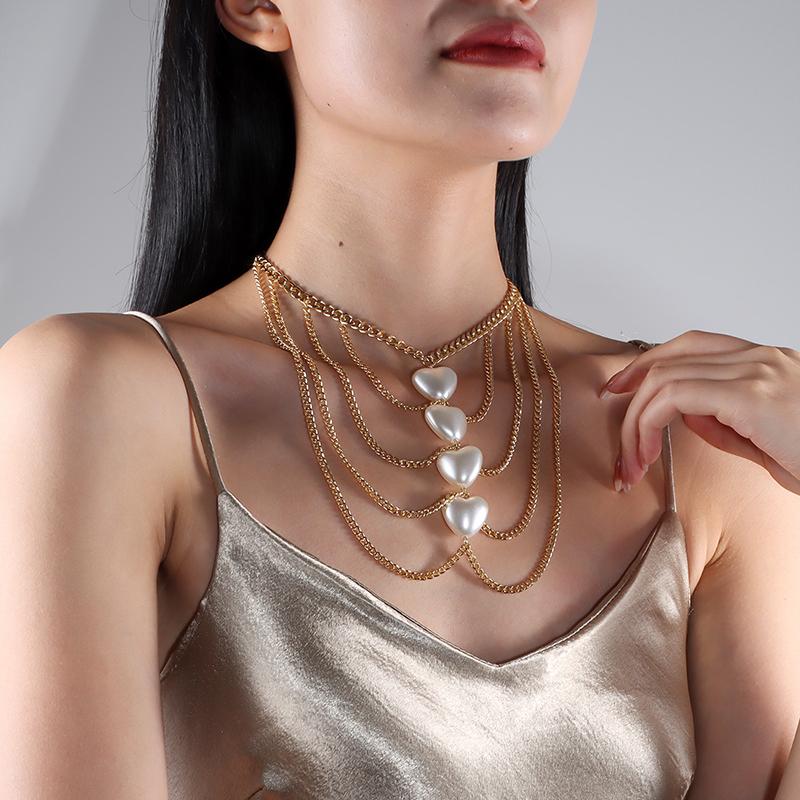 Fashionable Simple Trendy Elegant Pearl Chain Retro Necklace For Women