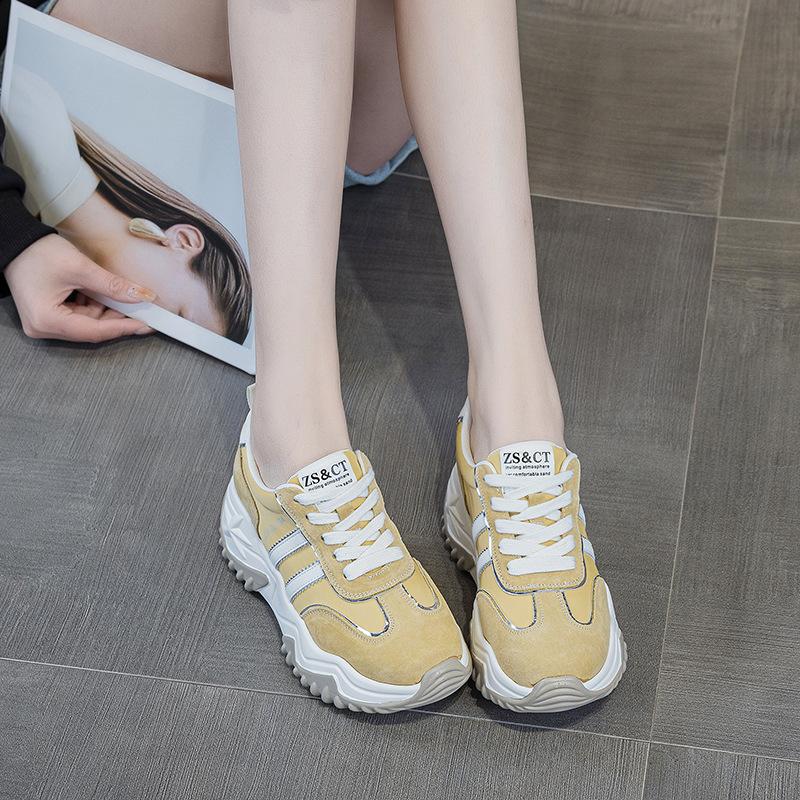 Dad Shoes Frühling und Herbst Neu Dicke Sohle Höherlegung Kleine Forrest Gump Schuhe Sport Leder Atmungsaktiv Freizeit Schuhe