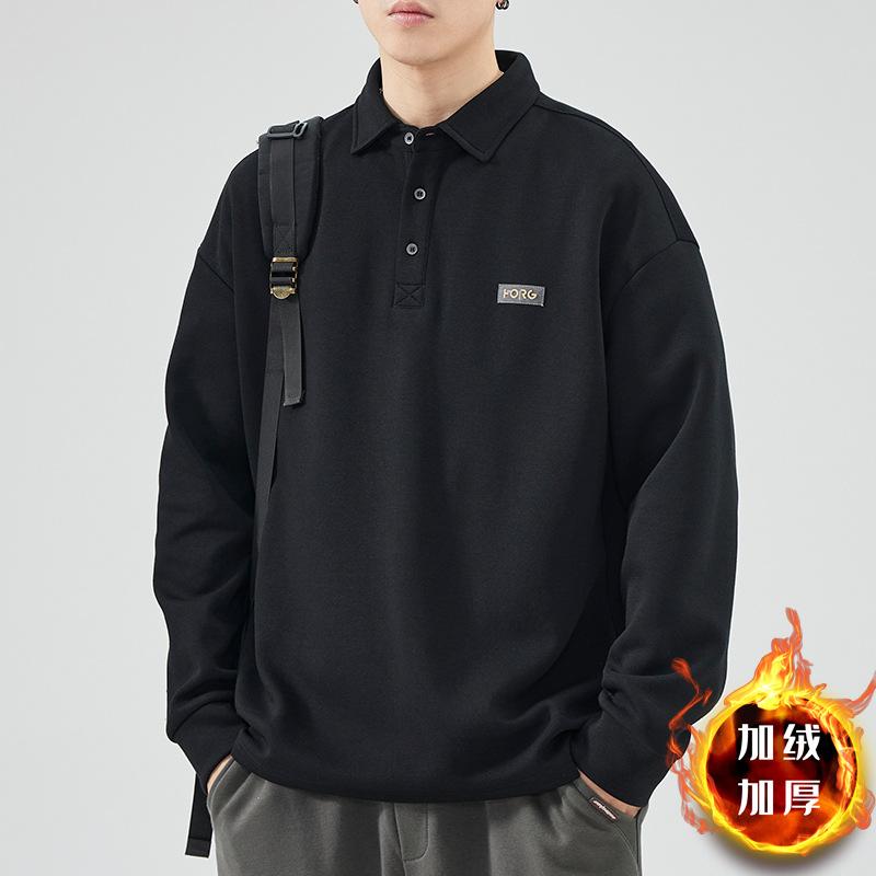 Herbst und Winter Herren Poloshirt Revers Pullover Amerikanische Trendmarke Samt Verdicktes Langarmkragen T-Shirt