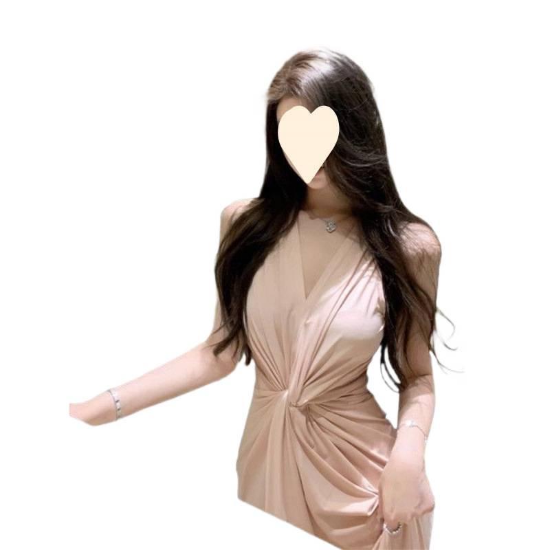 French style temperament kink V-neck sleeveless dress summer new waist slim hip wrap dress