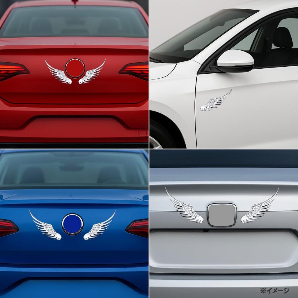 XSAJU Car Sticker Wing Feather Emblem Car Motorcycle Cool Dress Up Exterior Sticker 3D Double Sided Tape (Silver)