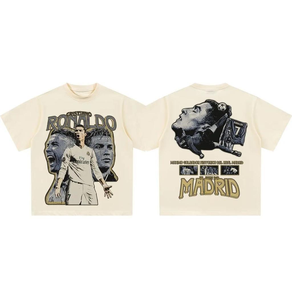 Cristiano Ronaldo Football T-Shirt Oversized Dual-Side Graphic Cotton Tee Historic Star Men Women Retro Trendy Crew Neck