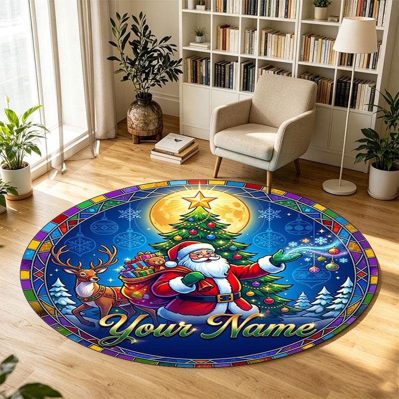Christmas (126) Theme Circular Crystal Velvet Carpet Customized Name & Text Round Soft Floor Rug For Living Room Bedroom Decor