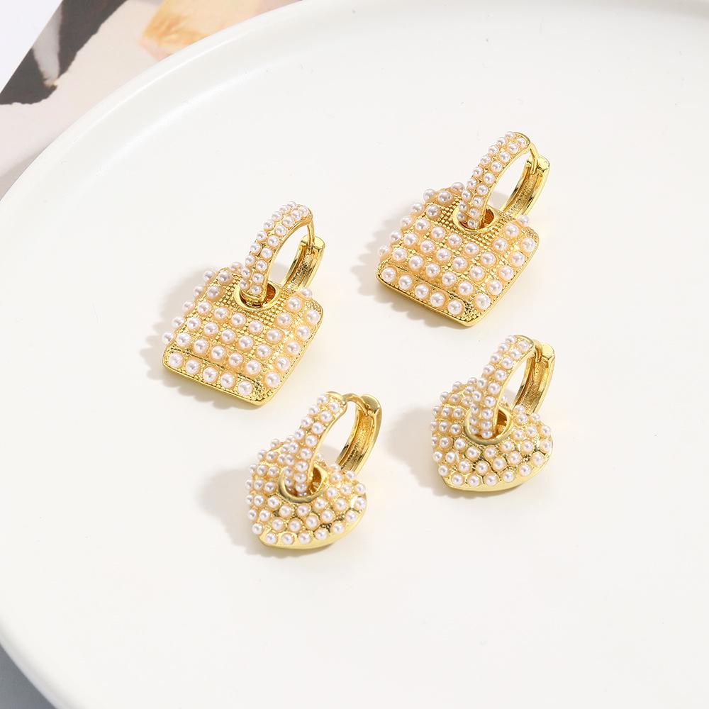 Pentagram Baroque Gold Faux Pearl Earrings: Square & Peach Heart Hoop Dangle - Women's Celebrity Style Jewelry