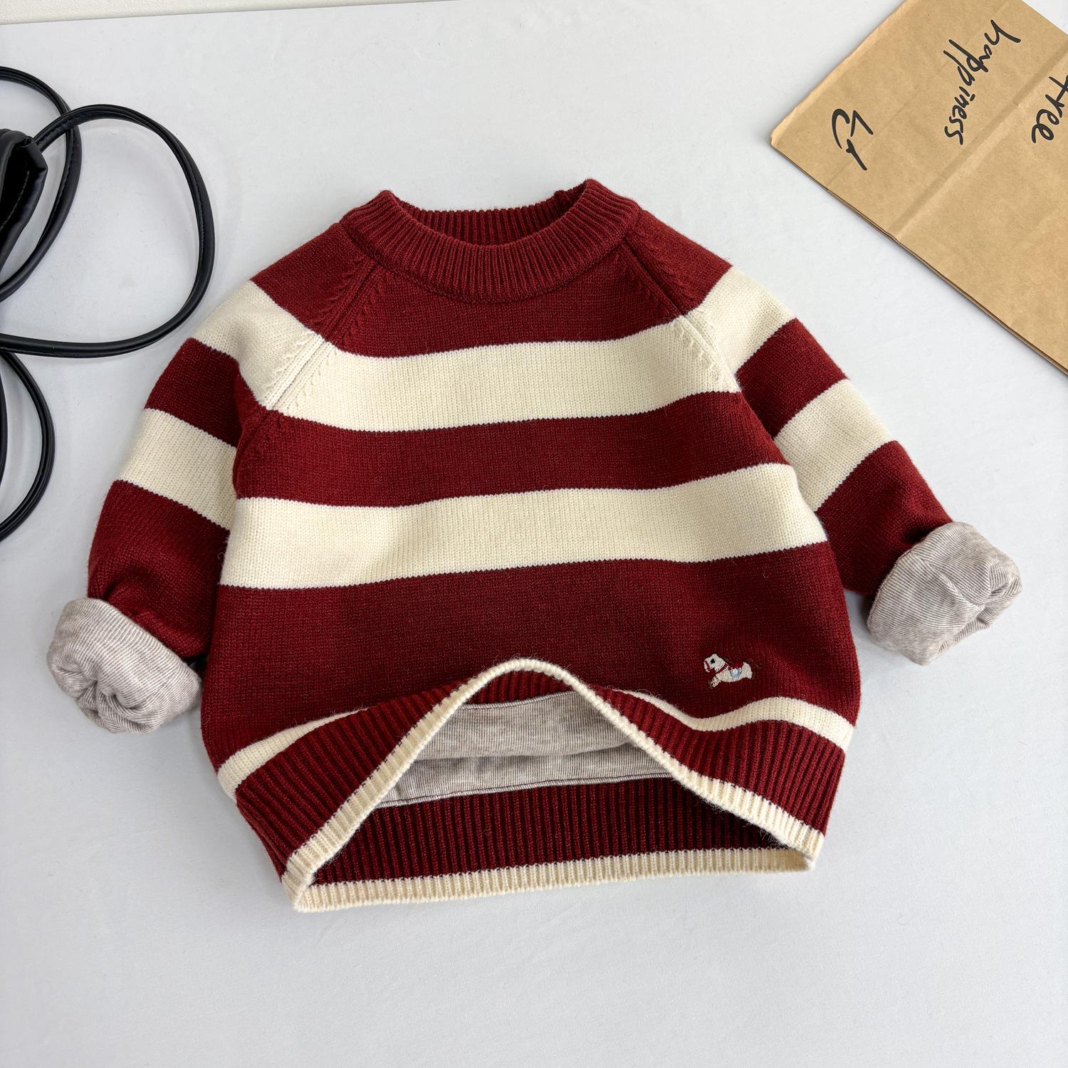 

Thickened Fleece Embroidered Kids Sweater - Color-Block Style for Boys & Girls 100 cm червоний