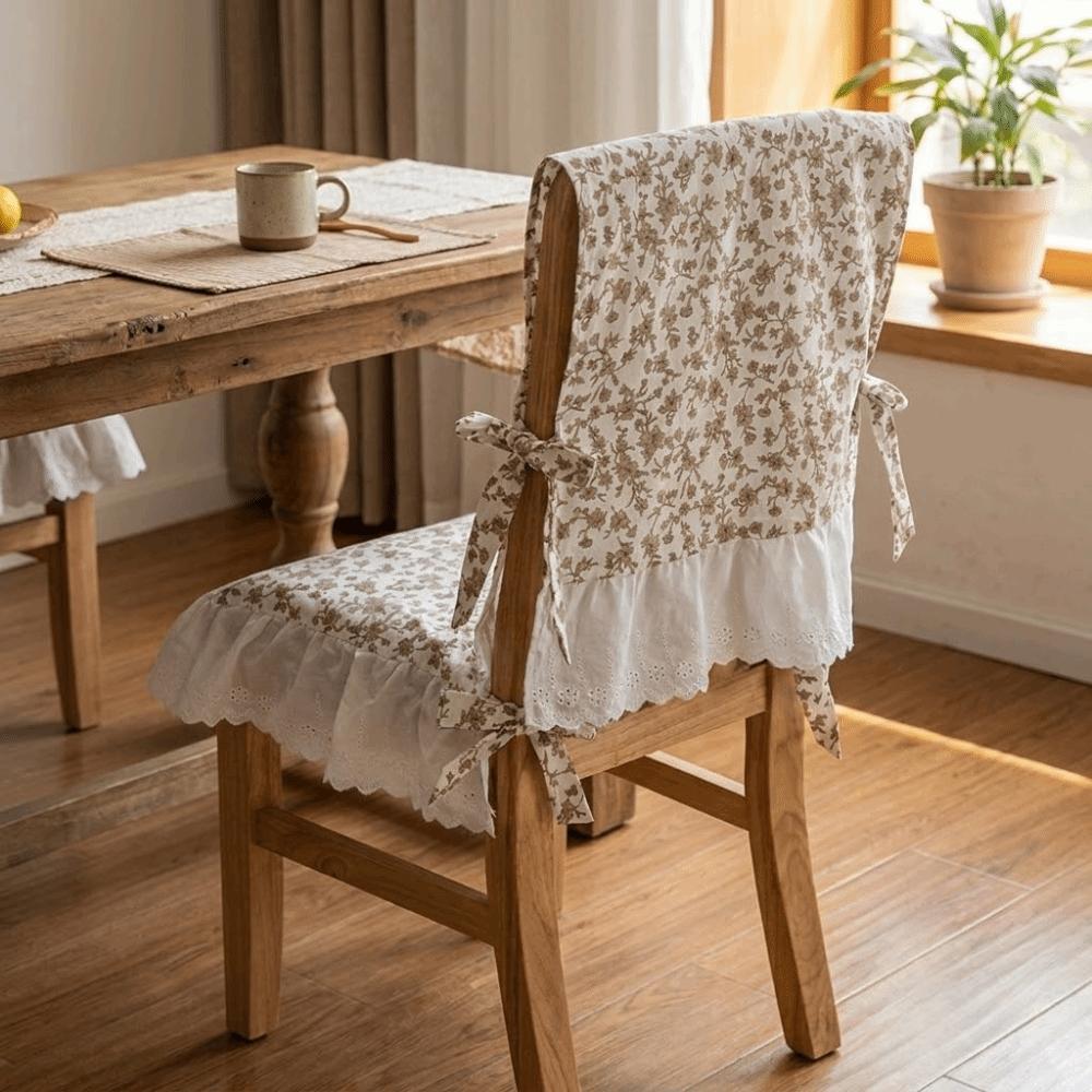 Ruffle Design Dining Chair Backrest Cover Comfortable Embroidered Lace Chair Cover Wedding