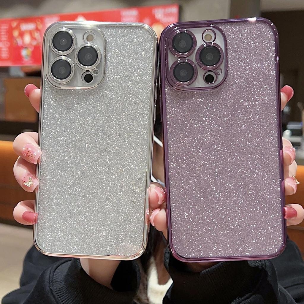 Applicable To IPhone 16 Mobile Phone Case Apple 14/15 Electroplating Full-inclusive 13promax Anti-fall Flash Powder Protective Case Ins