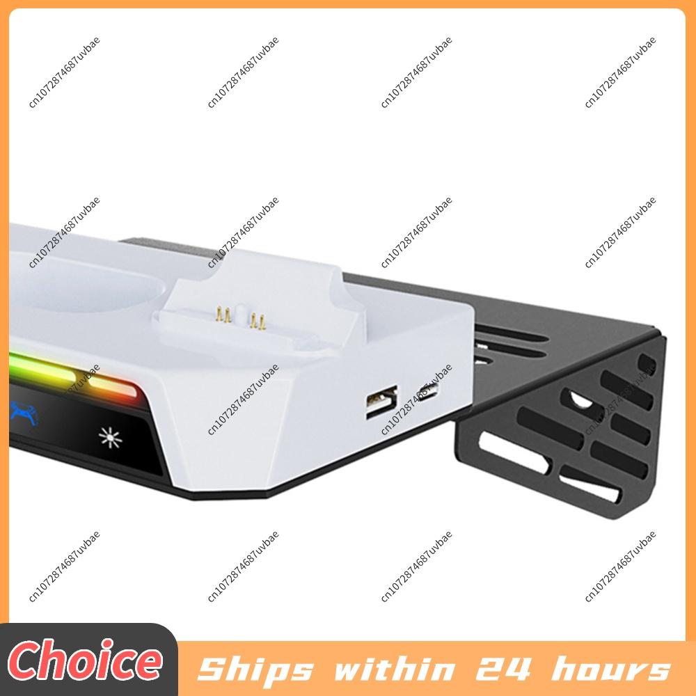 Shelf Floating Mount with Charging Station RGB Light Wall Bracket W/ Headset Holder for PS5 and PS5 Slim Consoles Disc & Digital