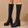 Large-sized Shoes, Round-toed High Boots, Women's Shoes, Chunky Heels for Slimming, Chunky Heels, Knight Boots
