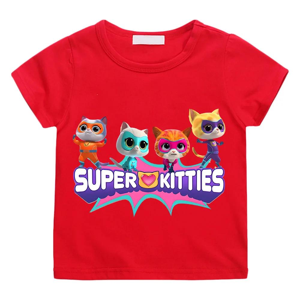 SuperKitties kreslený potisk letní 100% čistá bavlna s krátkým rukávem ležérní top