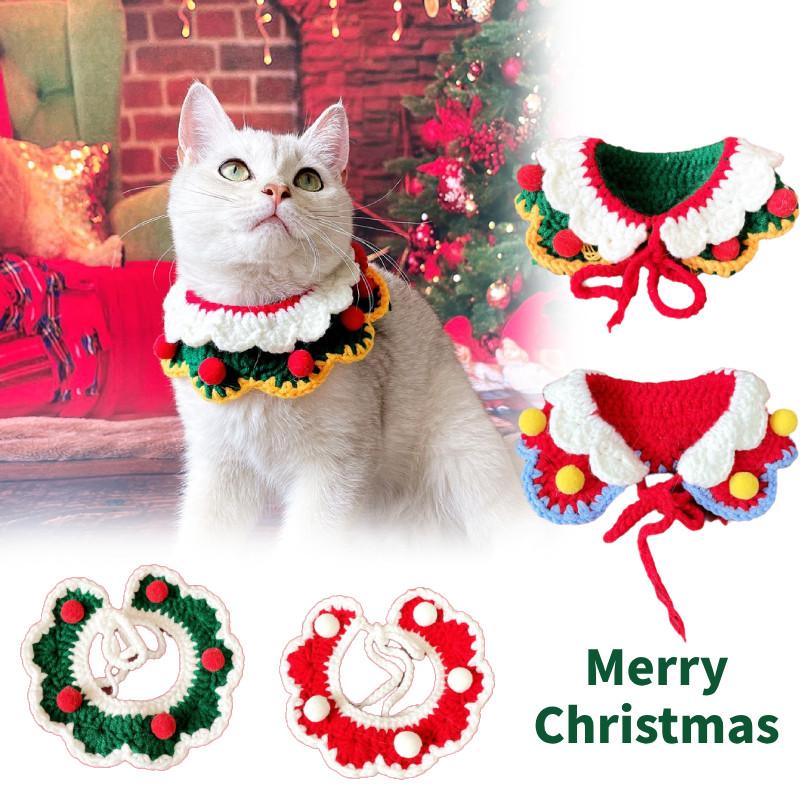 Dog Cat Collar Christmas Pet Knitted Scarf Necklace Bib Party Dress Up Gift