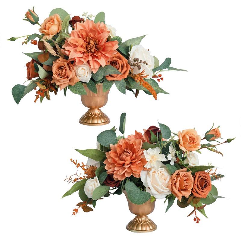 2 Pcs Silk Flowers Artificial Flower Wedding Centerpiece Flower Without Vase for Ceremony Reception Tabletop Mantel Archway Aisle