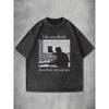 Unisex Washed Cotton Casual Loose Fit Graphic T-Shirt I Do Not Think Therefore I Do Not Am Cat Print Oversized Streetwear Summer Short Sleeve Tee