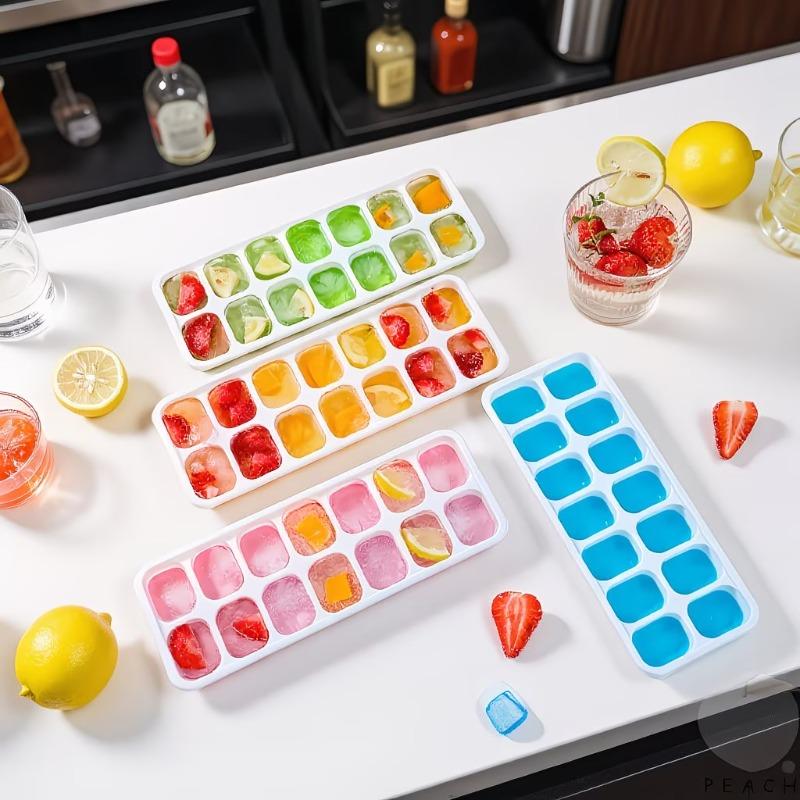 1-5PCS 6 Grid and 14 Grid Square Ice Cube Trays with Lids Silicone Soft Bottom Easy Release Mold for Homemade Ice