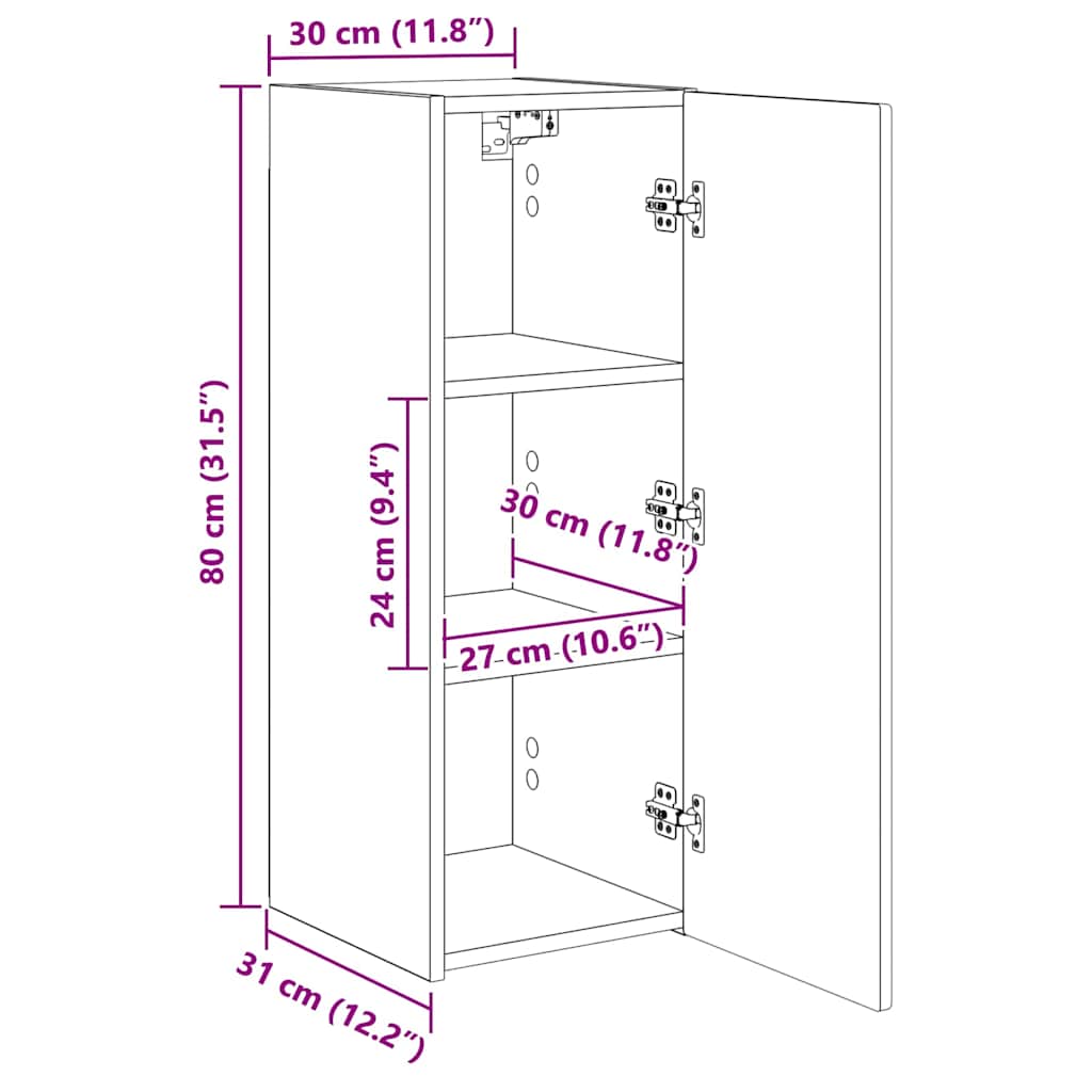 Wall Mounted TV Cabinet Glossy White 30 X 31 X 80 Cm Engineered Wood