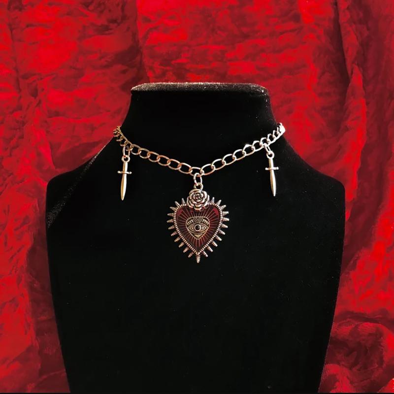 Gothic Hip Hop Y2k Schmuck Pfirsich Herz Blume Kreuz Anhänger Halsketten Vintage Liebe Schwert Auge Dornen Halsband für Frauen mädchen Party