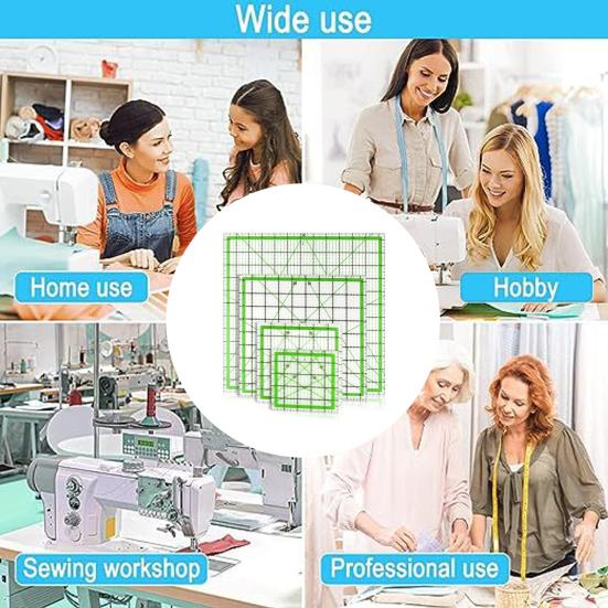 Yousheng 4Pcs Acrylic Quilting Ruler 4.5/6/9.5/12.5-Inch Square Fabric Cutting Patchwork Ruler with Clear Mark DIY Sewing Craft Projects Template