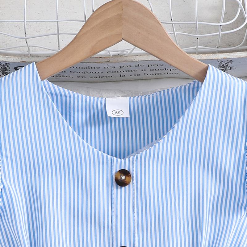 Summer Girl Dress Light Blue Stripe Ruffled Sleeveless V-Neck Dress Elegant Cute Daily Casual Vacation Style Outifits