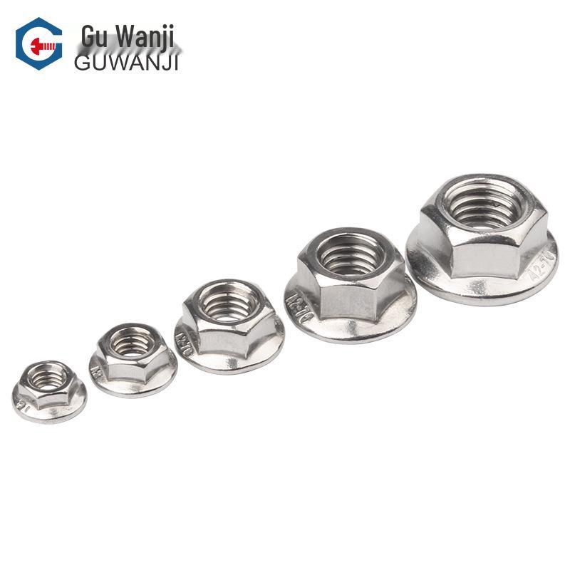 Porca Sextavada com Flange e Trava de Aço Inoxidável 304, 201 Zincada Branca, Antiderrapante, Antidesaperto, Norma Nacional, Design de Flor de Zinco Colorido.